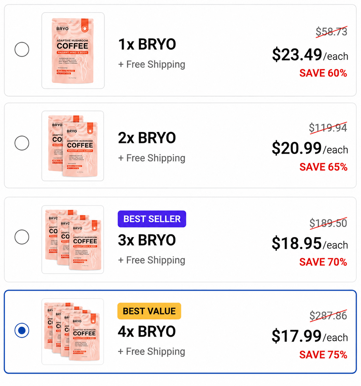 BRYO Coffee package options — order from the official store